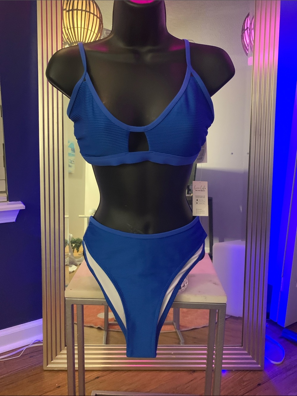 Cupshe Royal Blue Ribbed High Waist Bikini Set